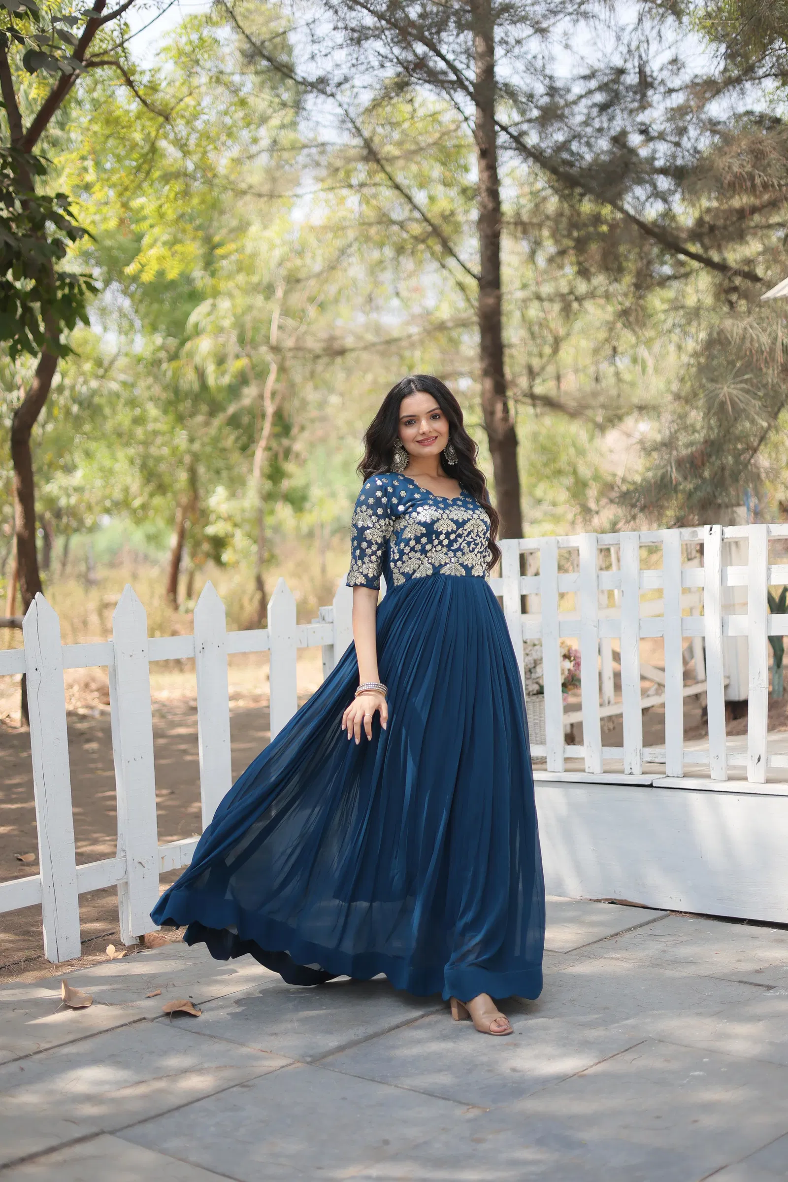 KA 1105 Faux Blooming Embroidery Party Wear Gown Wholesalers In Delhi